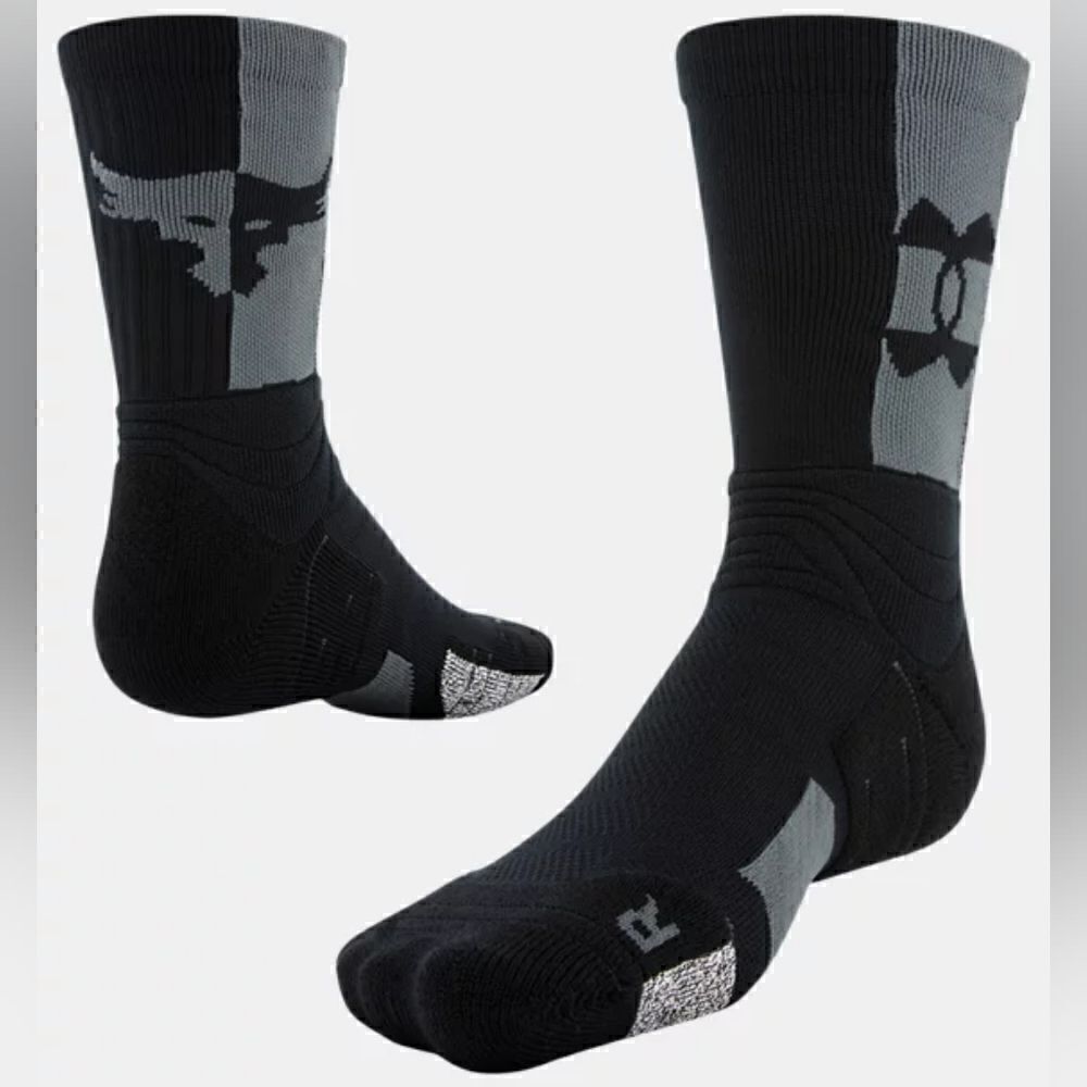 Under Armour UA Project Rock Playmaker Gym Socks Training Black Grey Size L New